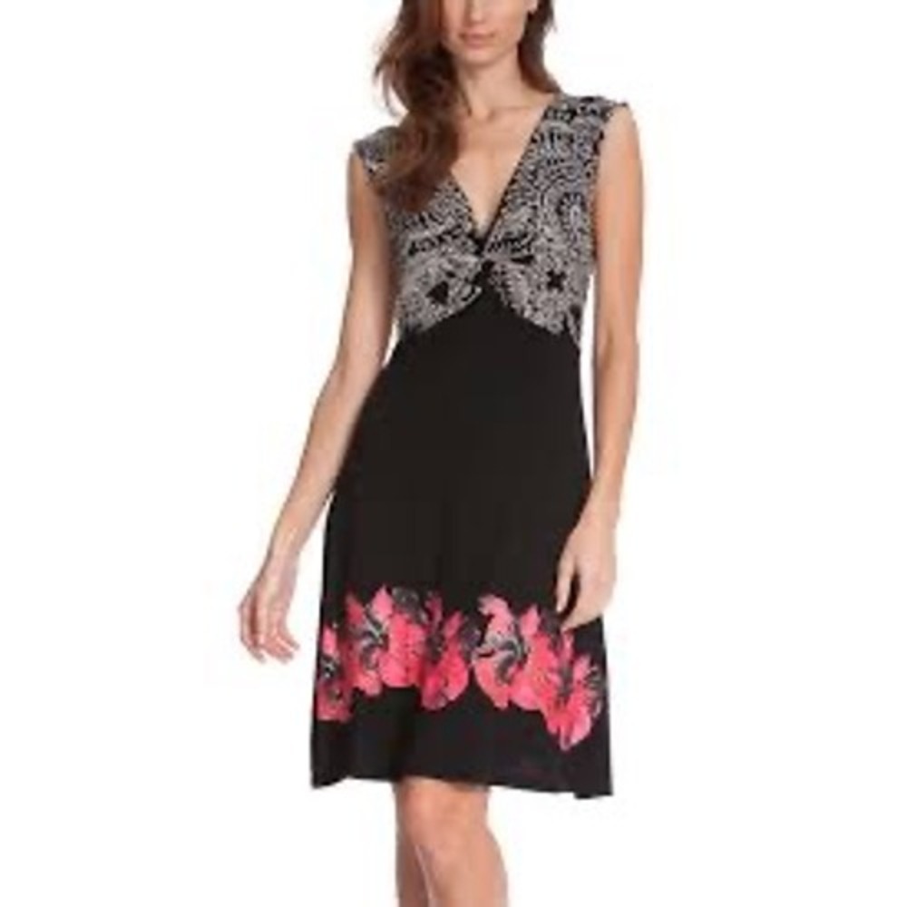 Desigual Womens Black Paisley Floral Knot Front V-Neck Dress‎ 51V21C9 Small